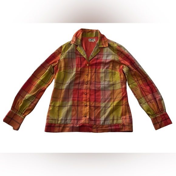 Vintage Tops - Vintage Ivan Fredric’s of CA Plaid Button Down Blouse | Orange/Multi | Small est